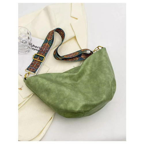 фото Сумка кросс-боди неушанка, фактура гладкая, зеленый