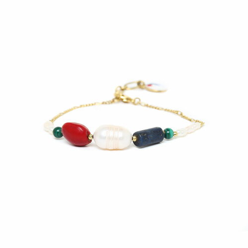 фото Браслет nature bijoux, лазурит, малахит, размер 17 см, белый