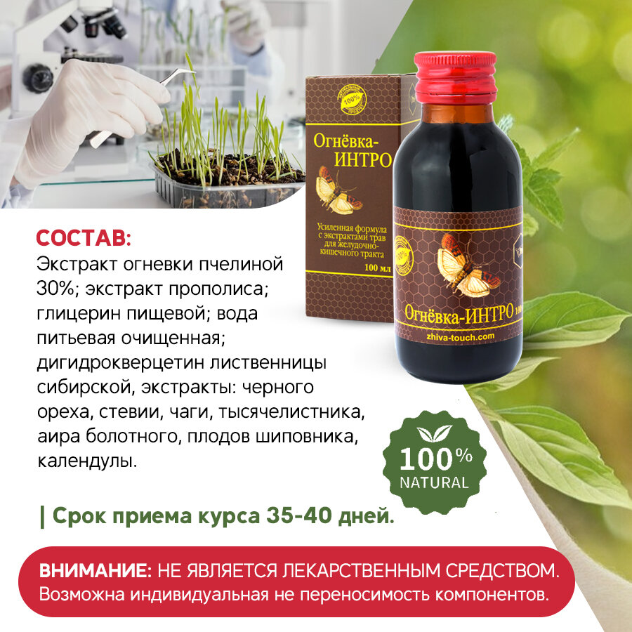 Изображение Настойка Огневка - Интро комплекс для желудочно-кишечного тракта, улучшения пищеварения, очищение ЖКТ 100 мл.