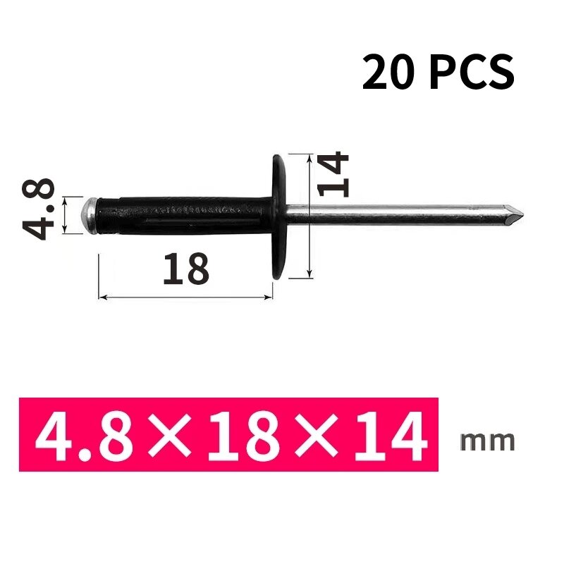 Заклепки алюминиевые черные 30 шт 20Pcs 4.0x20x12mm