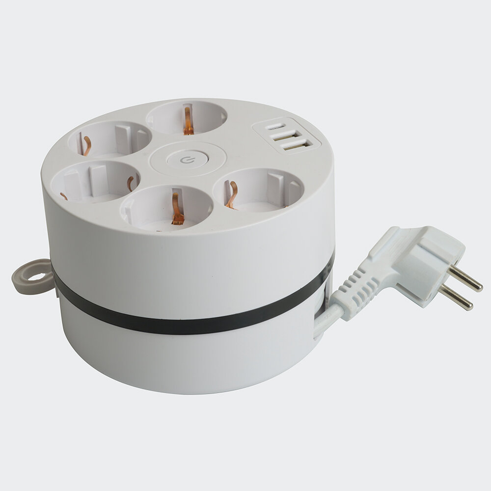 Удлинитель 5-местный HM10-51-01 с/з, 3x1мм2, 2.5м, 250В, 16А, 2USB+С 5V 3,1А, серия Comfort, белый 49591 — фото 1