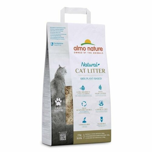 Almo Nature 100 Натуральный биоразлагаемый комкующийся наполнитель для кошачьего туалета зерновой 4 кг 1848₽