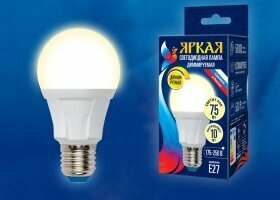 Лампа LED 10Вт Е27 3000К A60 10W/3000K/E27/FR/DIM PLP01WH картон Uniel