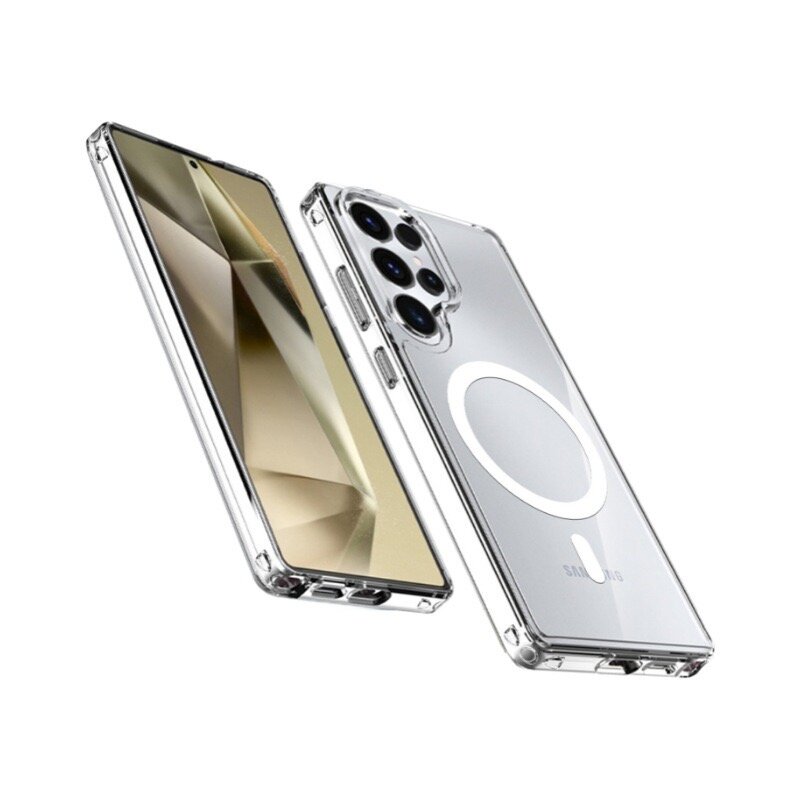 Чехол для Samsung S25 Ultra (Magsafe) (Самсунг С25 Ультра) противоударный с поддержкой беспроводной зарядки, прозрачный