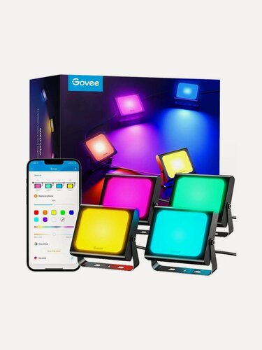 Изображение товара Светодиодные интеллектуальные прожекторы Govee RGBICWW,1000 Lumen, (4 шт), 12 м, H8057C11, черный