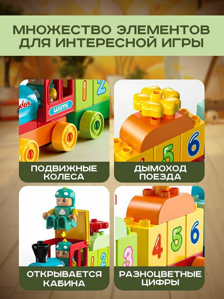 Конструктор для малышей крупный WiMi, поезд с цифрами и фруктами — фото 1