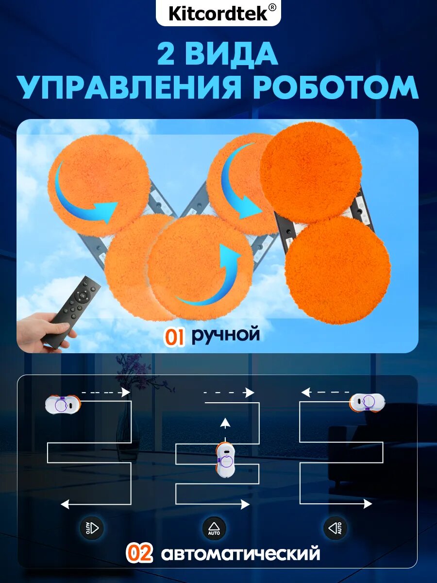 Робот для мойки окон Kitcordtek KTC-7873 автоматическое распыление воды со сменными салфетками 26 шт, робот мойщик окон — фото 1