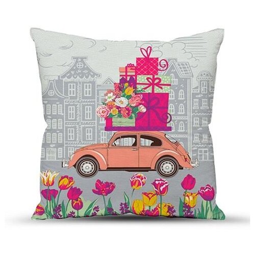 фото Подушка декоративная с фотопечатью, полиэфир; презент машина; размер 40 х 40 традиция