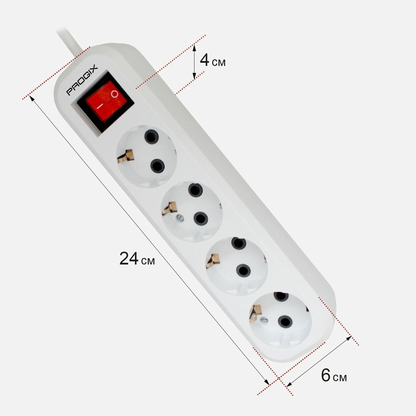 Удлинитель сетевой Progix 4 гнезда, 2 метра, с заземлением, с переключателем, ПВС 3*0,75 - фотография № 3