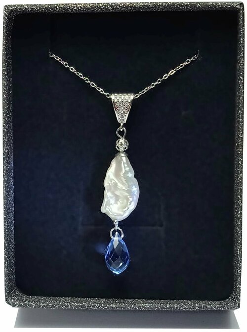 Колье AV Jewelry Колье с морским жемчугом и кристаллом swarovski, кристаллы Swarovski, хрусталь, искусственный камень, длина 45 см, голубой, белый