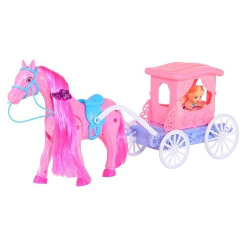 фото Игровой набор для детей. карета с куклой amore bello, лошадка ходит, звуковые эффекты, в/к 41*12*21 см,цвет розовый.