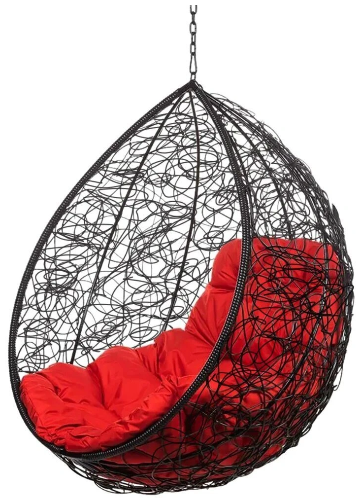 Подвесное кресло капля черное(без стойки), красная подушка - фотография № 3