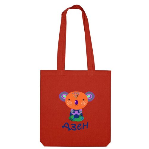 сумка дзен коала в позе лотоса яркий персонаж ярко синий Сумка шоппер Us Basic, красный