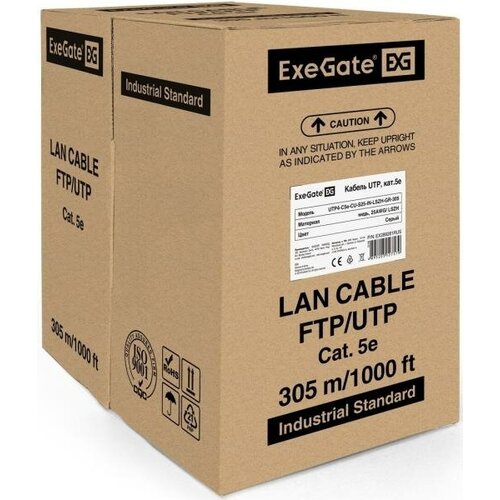 Exegate EX289281RUS Кабель ExeGate UTP4-C5e-CU-S25-IN-LSZH-GR-305 UTP 4 пары кат.5e медь, 25AWG, LSZH, бухта 305м, серый кабель exegate ex281815rus utp4 c5e cu s25 in pvc gy 305 utp 4 пары кат 5e медь 25awg бухта 305м