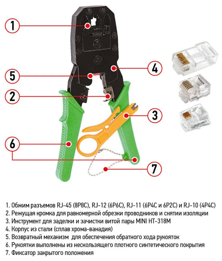 Кримпер, для обжима 8P8C/6P6C/4P4C, HT-200, RST-2340 - фотография № 3
