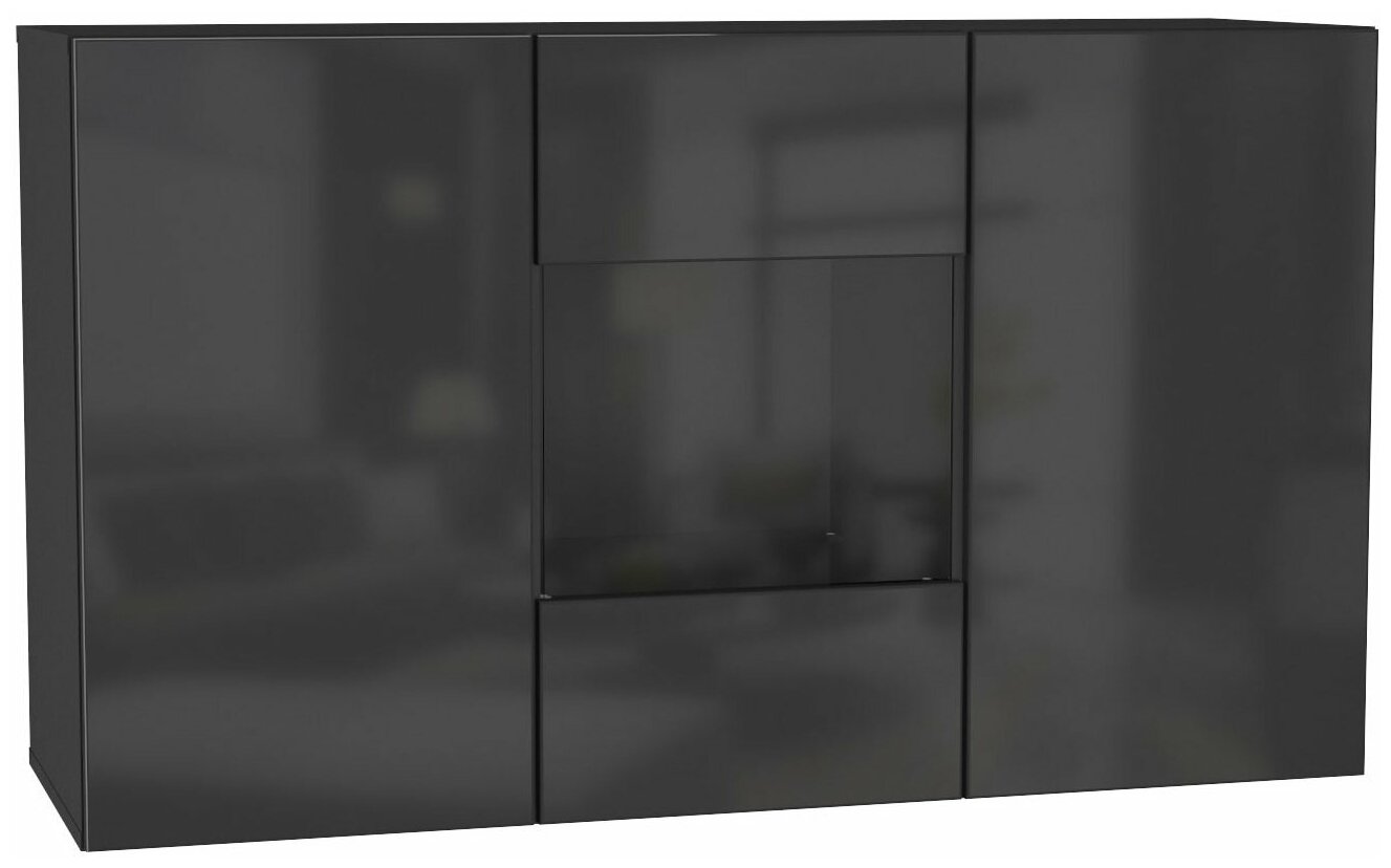фото Комод Первый Мебельный Поинт Черный / Черный глянец / Стекло Без блока питания