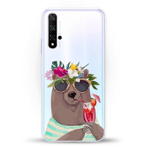 фото Силиконовый чехол медведь с коктейлем на honor 20 andy & paul