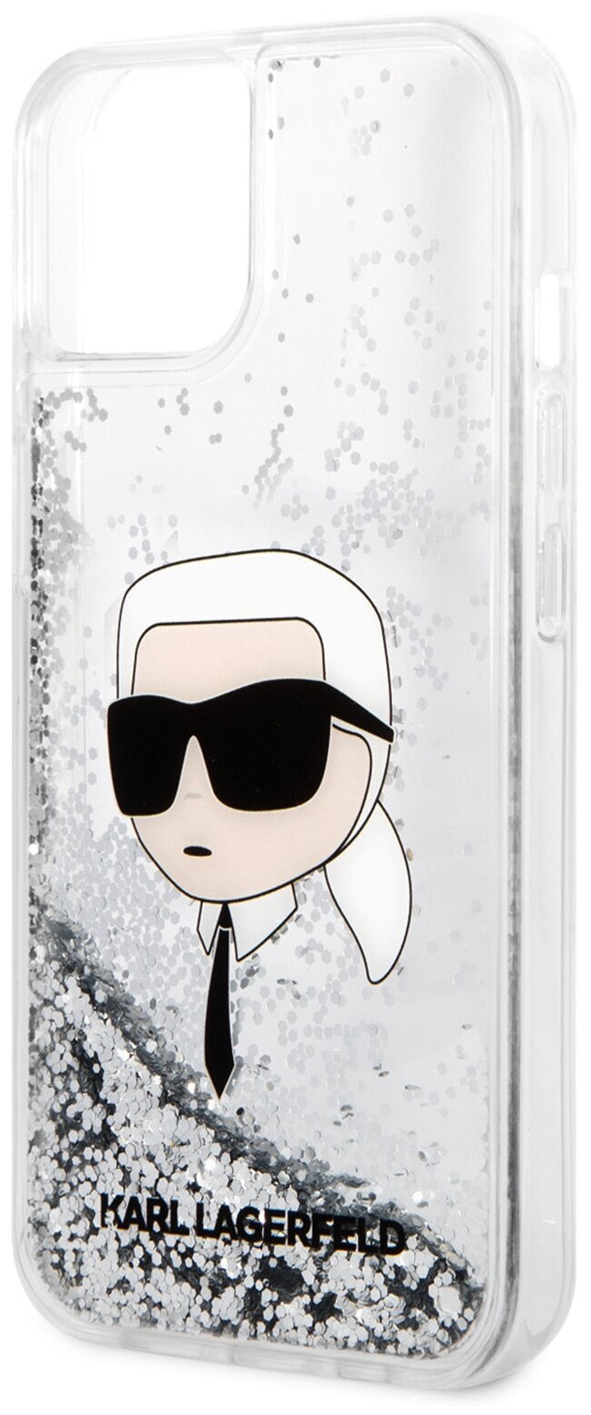 Lagerfeld для iPhone 14 чехол Liquid glitter NFT Karl head Hard Silver, шт