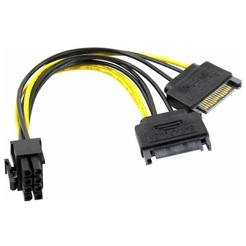кабель orient 2xsata 15pin pcie 6 2pin c588 черный желтый Переходник 2x SATA (M) - PCI-E 6+2pin, Orient C588 (30588)