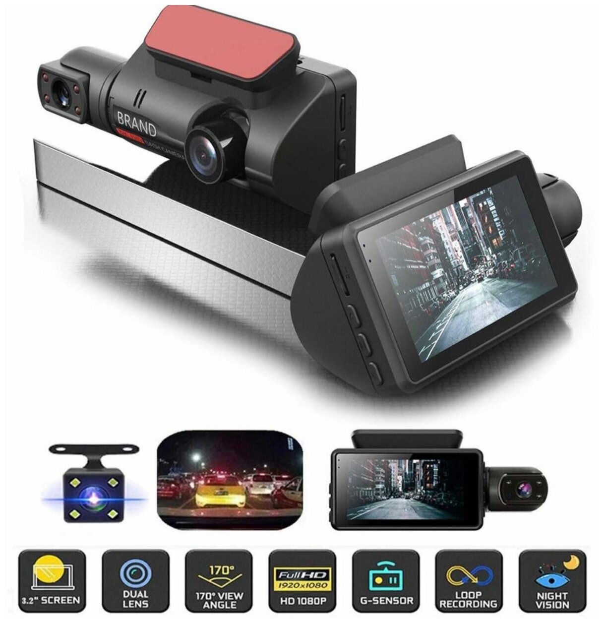 Автомобильный видеорегистратор BlackBOX DVR A68 / 2 камеры / Full HD 1080