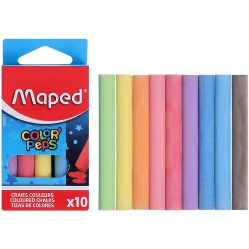 Мелки цветные Maped Color Peps, в наборе 10 штук, круглые, специальная формула без грязи