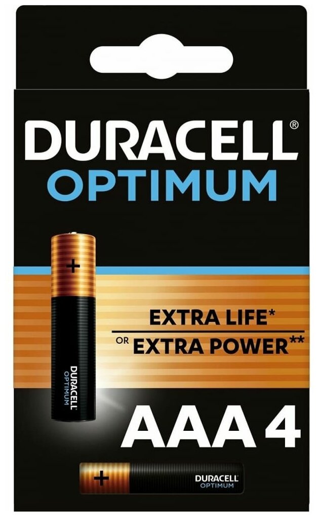 Батарейки Duracell Optimum щелочные, размера ААА, 4 шт, Б0056021