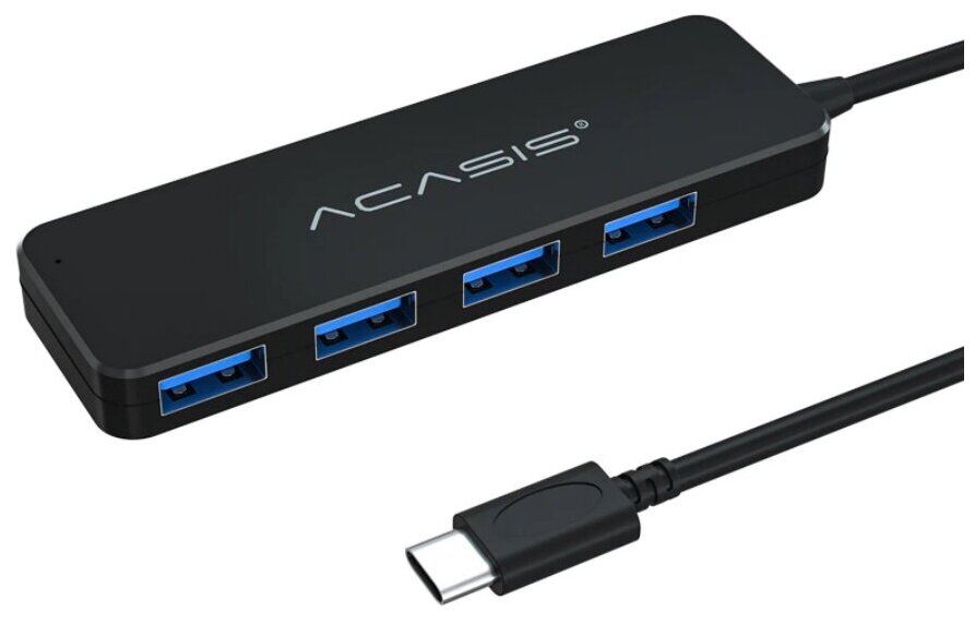 Хаб Acasis Type-C Compact Portable High Speed Support Multipe USB Decice Hub for PC Laptop 4 Ports USB 3.0 Extension Adapter Black (AC3-L412 120cm)