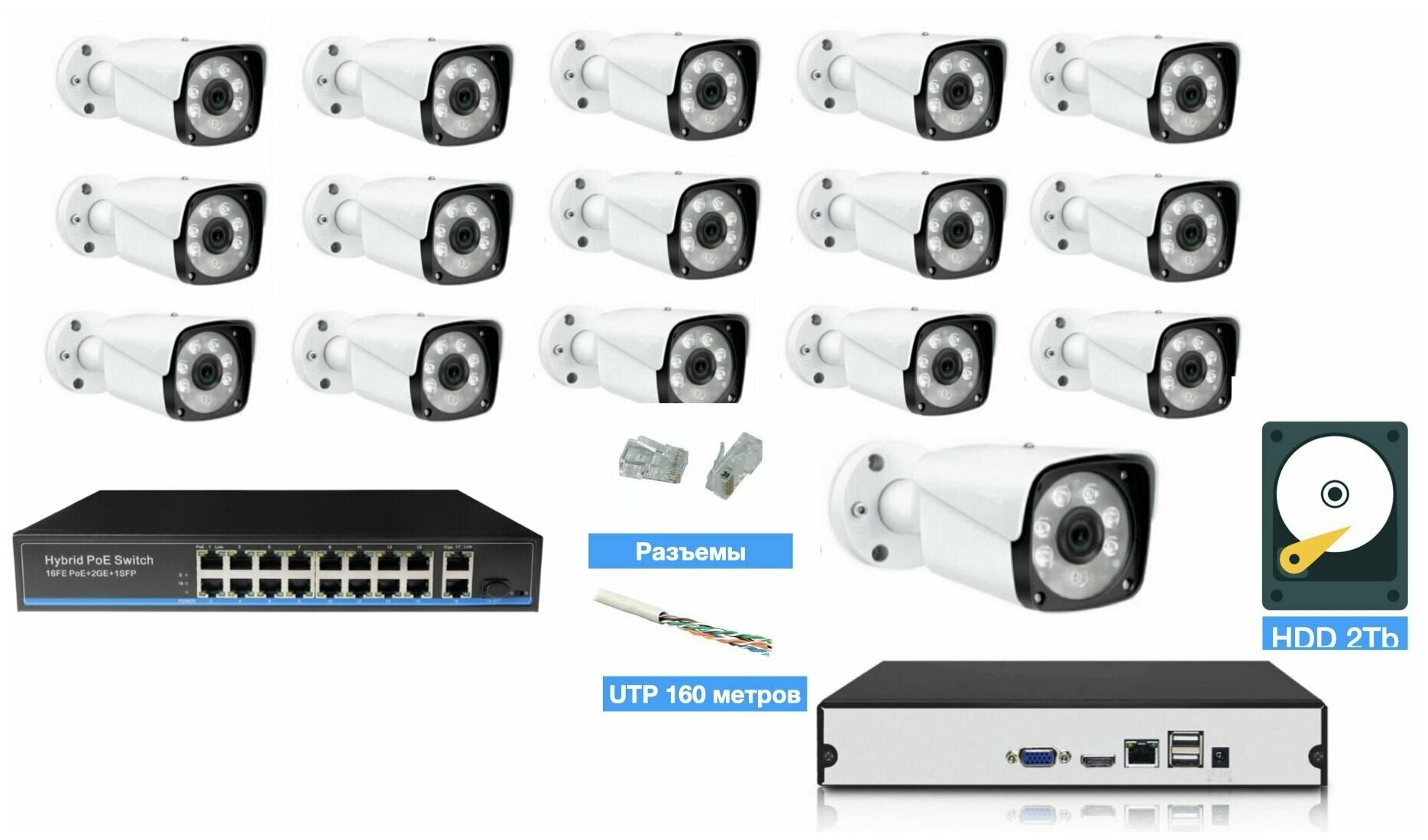 Полный IP POE комплект видеонаблюдения на 16 камер (KIT16IPPOEIB5_HDD2TB_UTP)