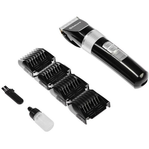 Машинка для стрижки Sakura SA-5177BK 4 насадки 36912 мм керамика АКБ чёрная 268800₽
