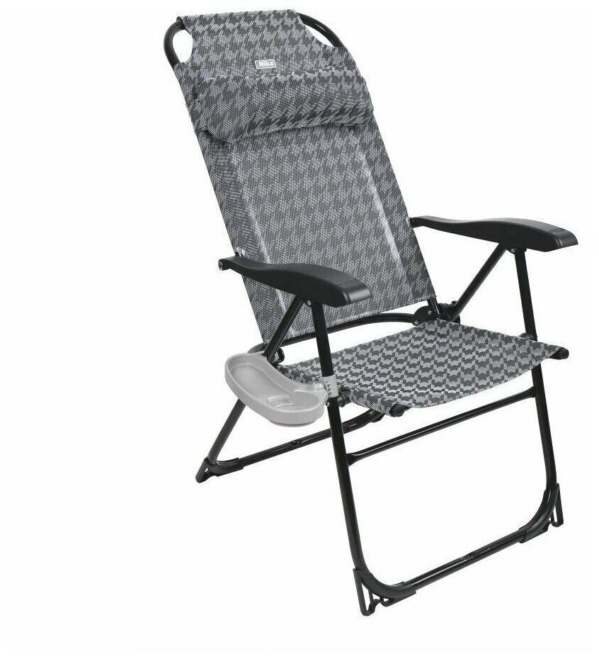 Кресло-шезлонг с полкой складное до 120 кг. (арт. КШ2/6 гусиная лапка(сетка)) / Кресло для кемпинга, пляжа, отдыха на природе