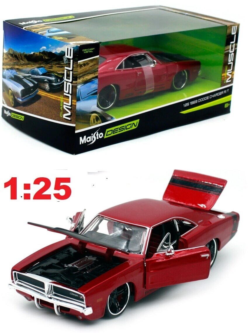 Maisto Машинка 1:24 "Design Classic Muscle - 1969 Dodge Charger R/T", красная - фото №9