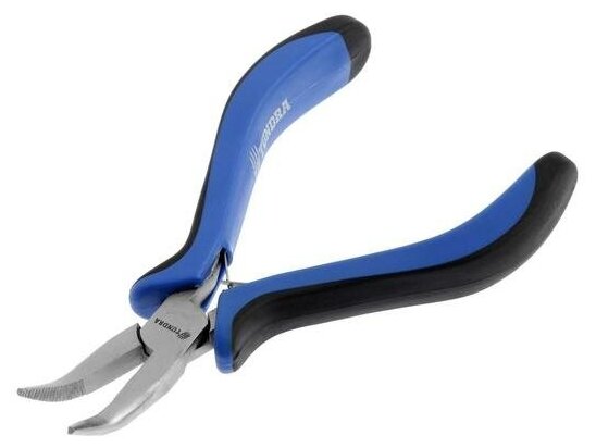 Длинногубцы изогнутые тундра mini, никелированные, двухкомпонентные рукоятки, 125 мм