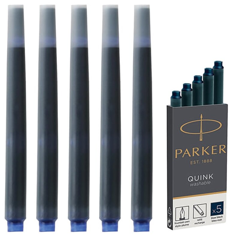 Картриджи чернильные PARKER "Cartridge Quink", комплект 5 шт, темно-синие, 1950385
