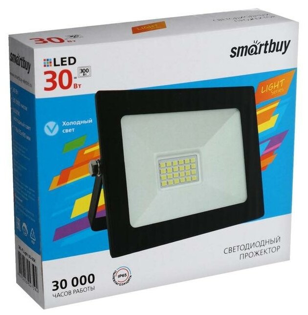 Прожектор светодиодный Smartbuy FL SMD LIGHT, 30 Вт, 6500 К, 2400 Лм, IP65, 118x35x90 мм - фотография № 2