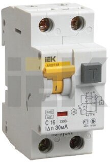 Выключатель автоматический дифференциальный АВДТ 32 1п+N 16А B 10мА тип A | код. MAD22-5-016-B-10 | IEK ( 1шт. )