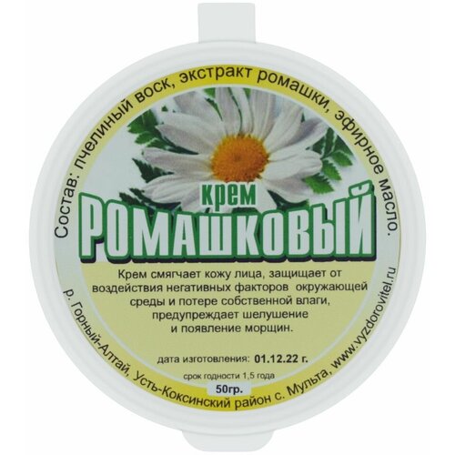 Крем Природный Ромашковый, 50 г, Выздоровитель, смягчает кожу лица крем природный шоколадный 50 г выздоровитель увлажняет и питает кожу