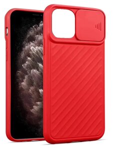 Чехол силиконовый для iPhone 12 / 12 Pro 6.1 со шторкой для камеры красный