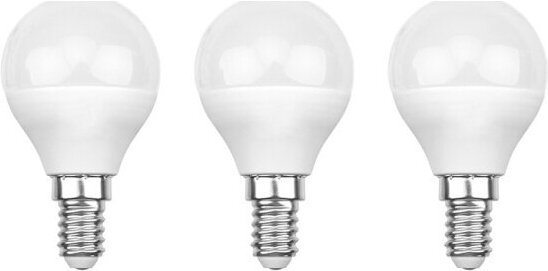 Светодиодная лампа Rexant Шар E14, 9.5 Вт, 903 Лм (=75 Вт), 2700 K (теплый свет), упаковка 3 шт.
