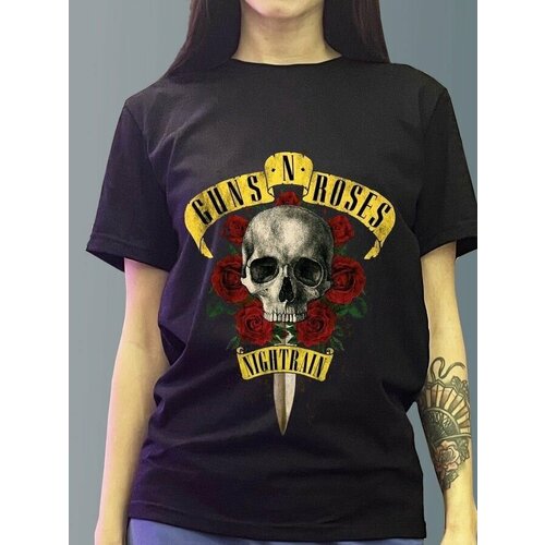 фото Футболка женская черная из хлопка с dtf рисунком музыка guns n roses - 1262 будь на стиле