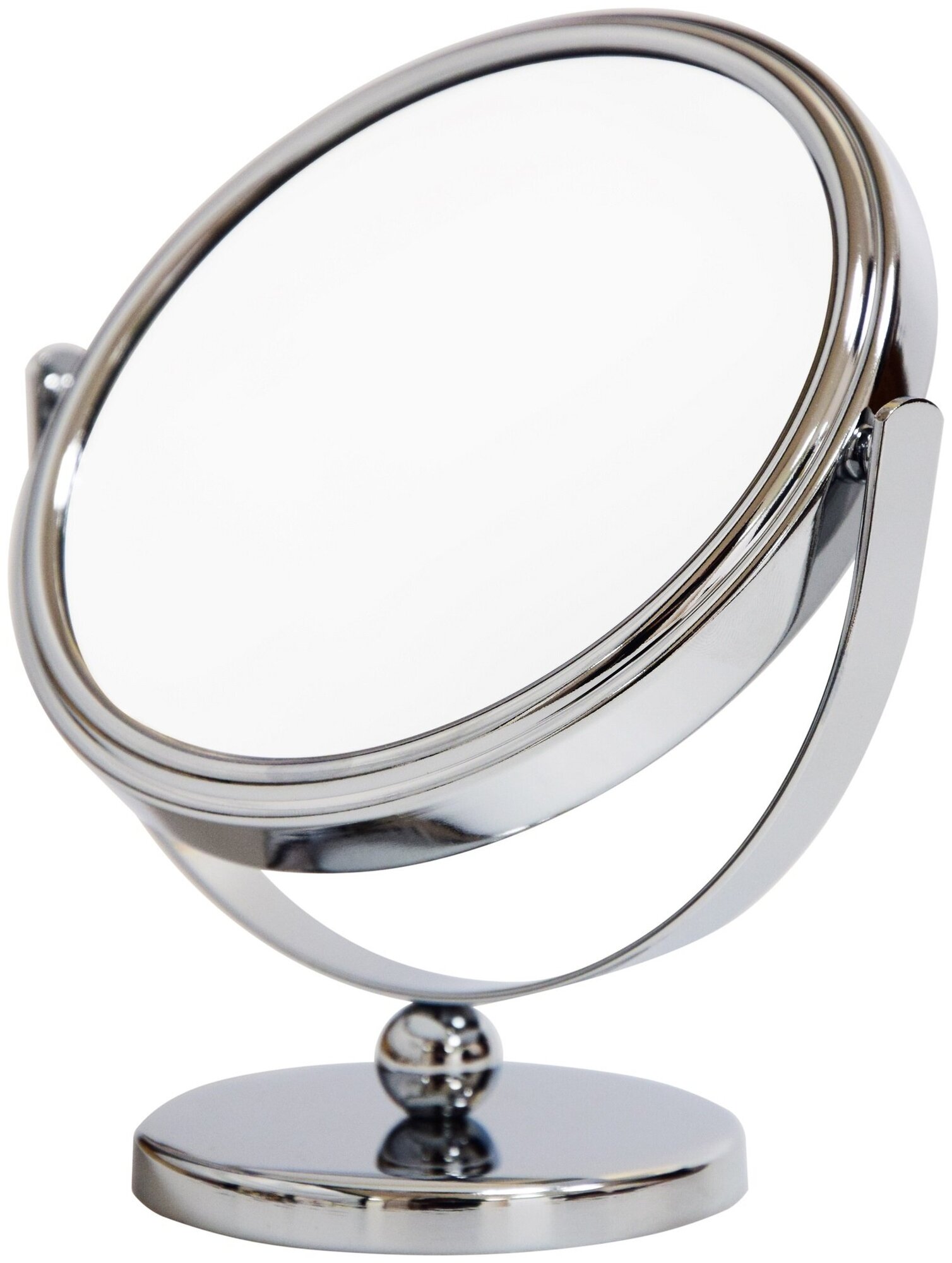 Зеркало косметическое 2-х стороннее увеличительное диаметр 12.5 см на ножке