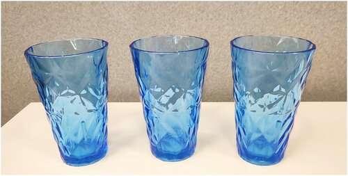 Многоразовые пластиковые стаканы Призма из поликарбоната, голубые. 300 мл. Набор 3 шт.