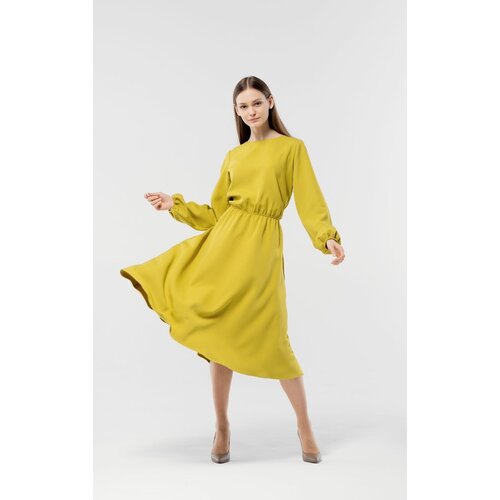 Платье ALMO, свободный силуэт, до колена, размер xs-s, горчичный, желтый