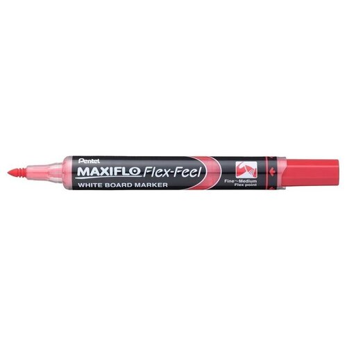 Маркер для доски Maxiflo, 1 - 5 мм, перо круглое, цвет: красный, Pentel канцелярия pentel набор маркеров maxiflo flex feel для доски с магнитной губкой 4 шт