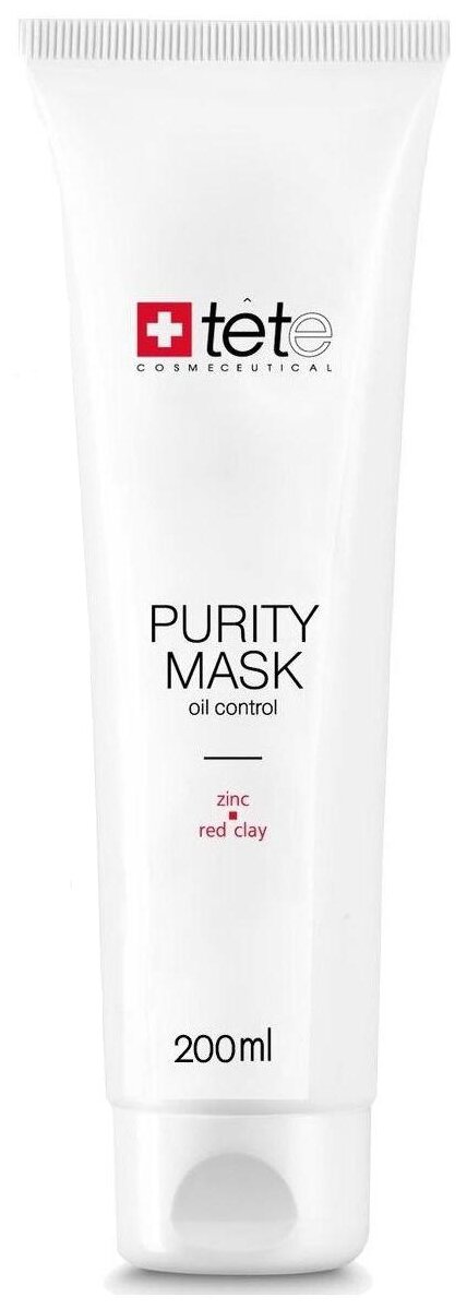 TETe Cosmeceutical Purity Mask Себорегулирующая очищающая маска для лица с цинком и красной глиной, 230 г, 200 мл