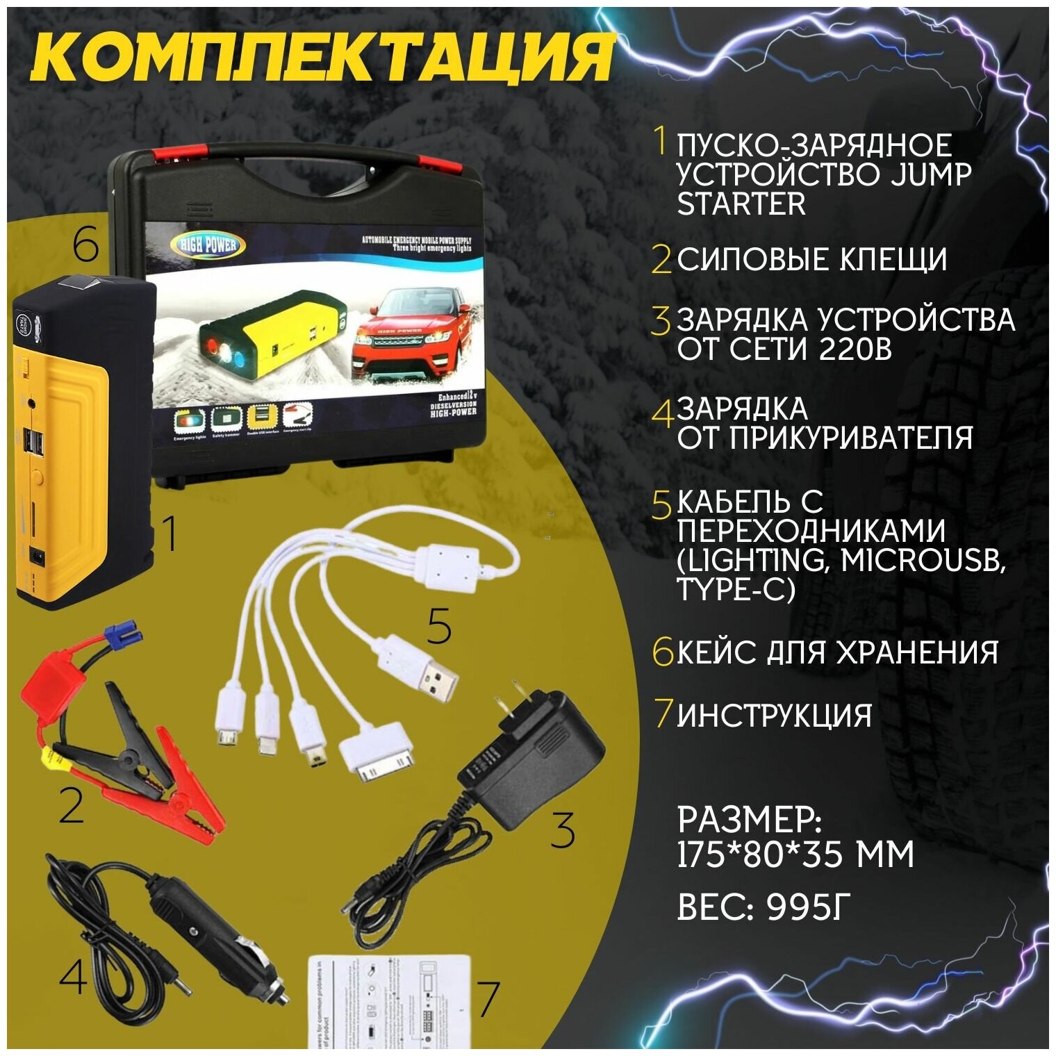 Зарядное пусковое устройство для автомобиля Jump STARTER EGP 50800 мАч на 12/24 Вольт