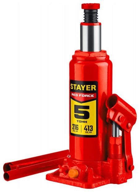 STAYER RED FORCE 5т 216-413мм домкрат бутылочный гидравлический
