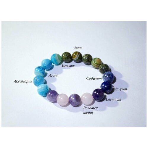 фото Славянский оберег, плетеный браслет coliete браслет из камней "для водолея", кварц розовый, аквамарин, аметист, содалит, агат, 5 шт., размер 17 см, мультиколор, голубой