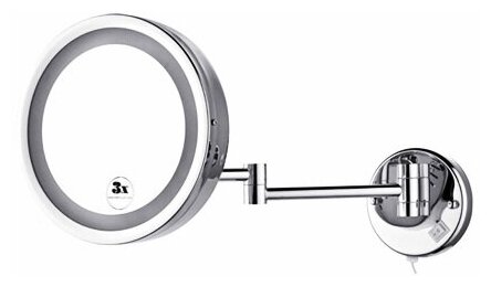 Зеркало косметическое Potato P766 с подсветкой круглое, настенное, увеличение 3Х, хром