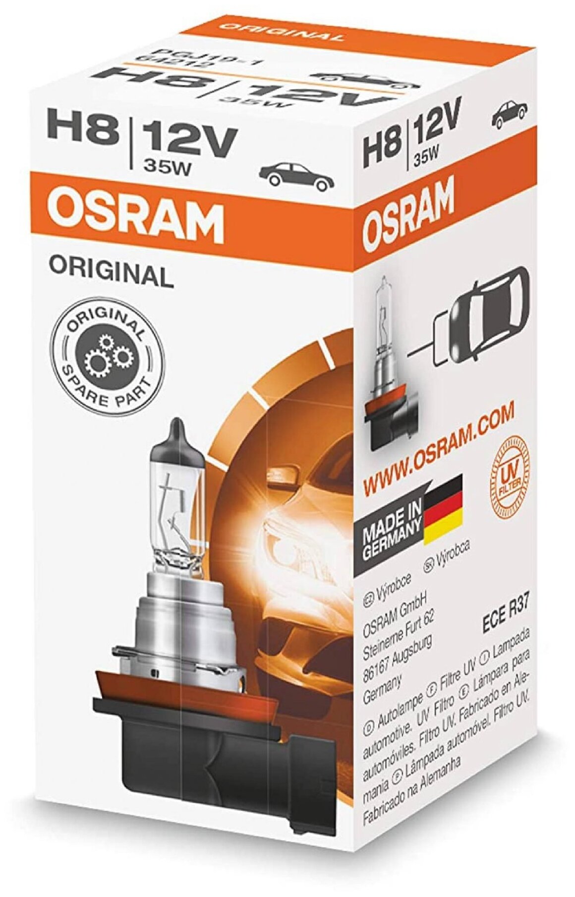 Лампа автомобильная Osram H8 35W PGJ19-1 12V, 1шт, 64212