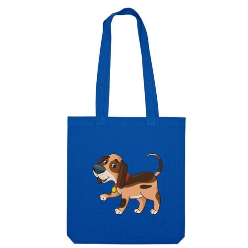 сумка корги мультяшная собака зеленое яблоко Сумка шоппер Us Basic, синий